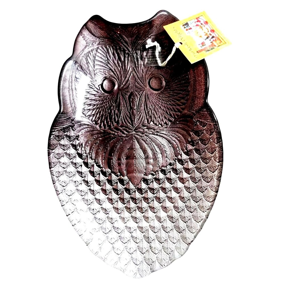 Turkish Delights Gray Owl Glass Plate Serving Bowl Dish Fade Shimmer 11 x 7-in